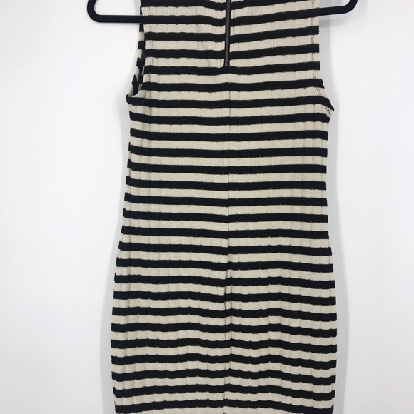 Forever 21 Ribbed Striped Bodycon Dress Mock Neck Black Cream Minimalist Chic M - Picture 8 of 9